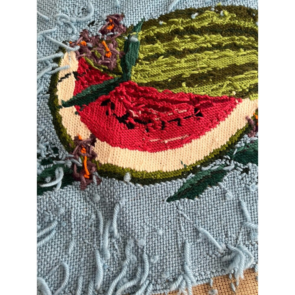 Vintage Needlepoint Set of 2 Watermelon Flowers Blue & Yellow Work in Progress - Picture 6 of 12